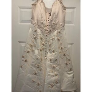 Mon Cheri Ivory Wedding Dress Size 8 A-Line 2-Tone w Cape Gloves Headpiece